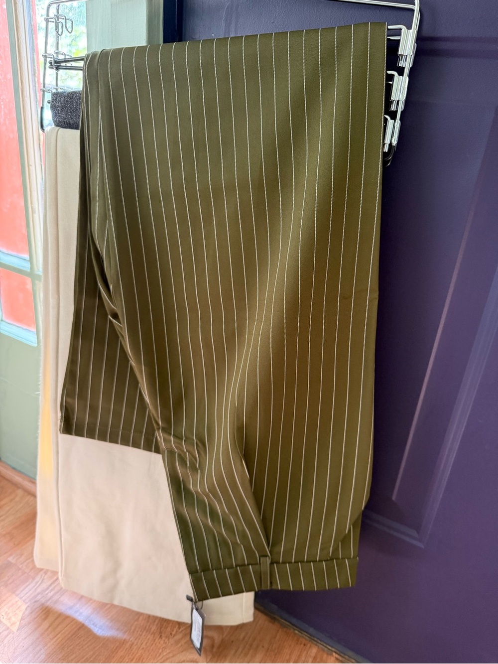 Women’s Olive Pinstripe Wide Leg Trousers